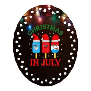 Christmas In July Fun Ice Pops And Santa Ceramic Oval Ornament