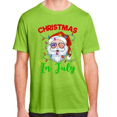 Christmas In July Santa Hat Sunglasses Usa Flag Summer Adult ChromaSoft Performance T-Shirt