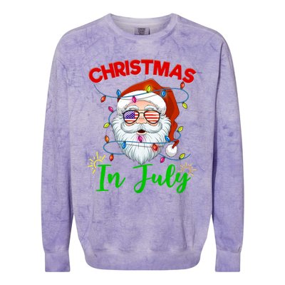 Christmas In July Santa Hat Sunglasses Usa Flag Summer Colorblast Crewneck Sweatshirt