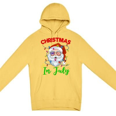 Christmas In July Santa Hat Sunglasses Usa Flag Summer Premium Pullover Hoodie