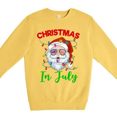 Christmas In July Santa Hat Sunglasses Usa Flag Summer Premium Crewneck Sweatshirt