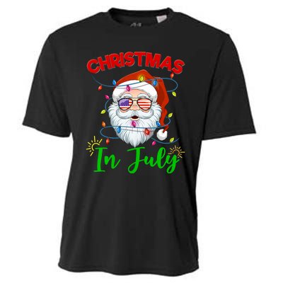 Christmas In July Santa Hat Sunglasses Usa Flag Summer Cooling Performance Crew T-Shirt