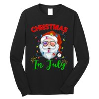 Christmas In July Santa Hat Sunglasses Usa Flag Summer Long Sleeve Shirt