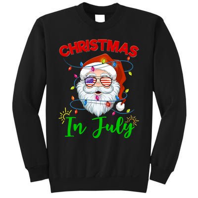 Christmas In July Santa Hat Sunglasses Usa Flag Summer Sweatshirt