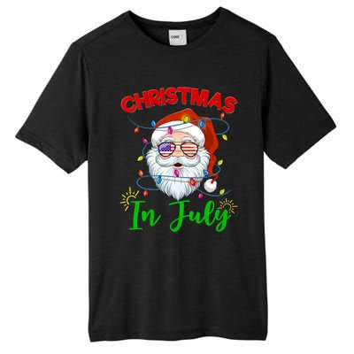 Christmas In July Santa Hat Sunglasses Usa Flag Summer Tall Fusion ChromaSoft Performance T-Shirt