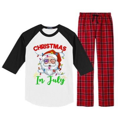 Christmas In July Santa Hat Sunglasses Usa Flag Summer Raglan Sleeve Pajama Set