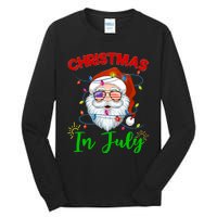 Christmas In July Santa Hat Sunglasses Usa Flag Summer Tall Long Sleeve T-Shirt