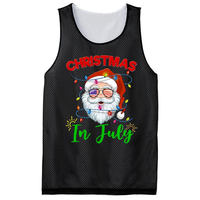 Christmas In July Santa Hat Sunglasses Usa Flag Summer Mesh Reversible Basketball Jersey Tank