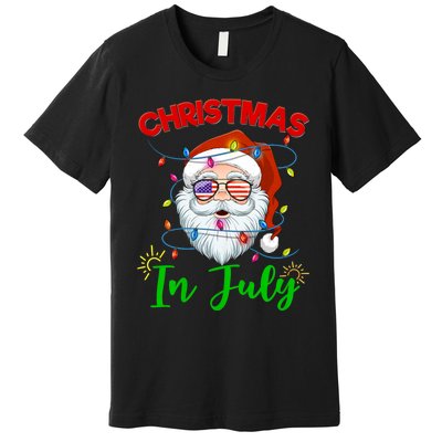 Christmas In July Santa Hat Sunglasses Usa Flag Summer Premium T-Shirt