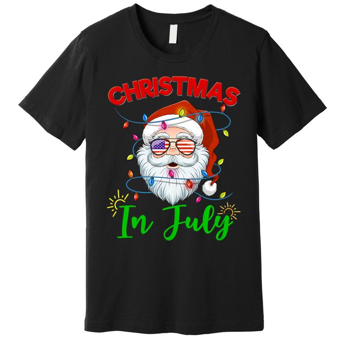 Christmas In July Santa Hat Sunglasses Usa Flag Summer Premium T-Shirt