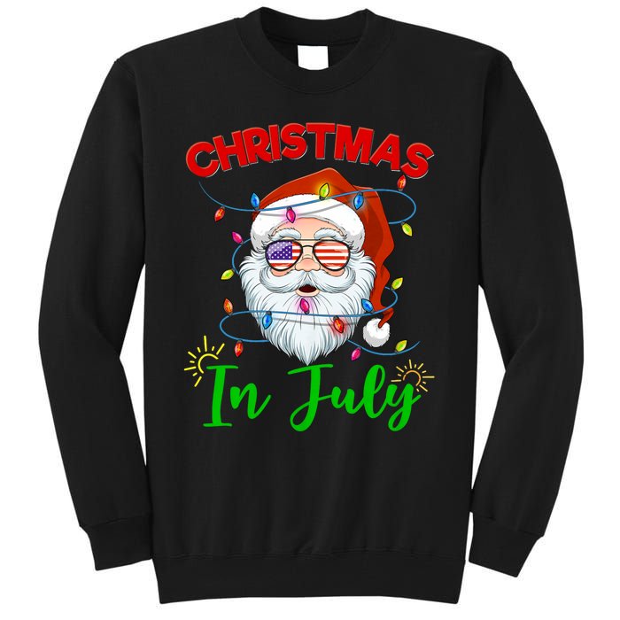 Christmas In July Santa Hat Sunglasses Usa Flag Summer Tall Sweatshirt