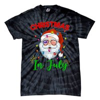 Christmas In July Santa Hat Sunglasses Usa Flag Summer Tie-Dye T-Shirt