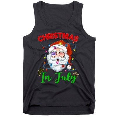 Christmas In July Santa Hat Sunglasses Usa Flag Summer Tank Top