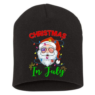 Christmas In July Santa Hat Sunglasses Usa Flag Summer Short Acrylic Beanie