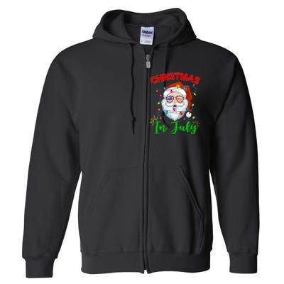 Christmas In July Santa Hat Sunglasses Usa Flag Summer Full Zip Hoodie