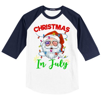 Christmas In July Santa Hat Sunglasses Usa Flag Summer Baseball Sleeve Shirt