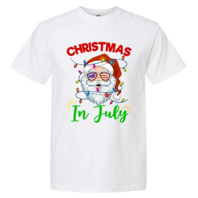 Christmas In July Santa Hat Sunglasses Usa Flag Summer Garment-Dyed Heavyweight T-Shirt