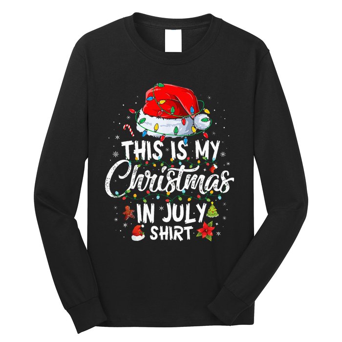 Christmas in July Santa Hat Summer Beach Vacation Xmas Long Sleeve Shirt