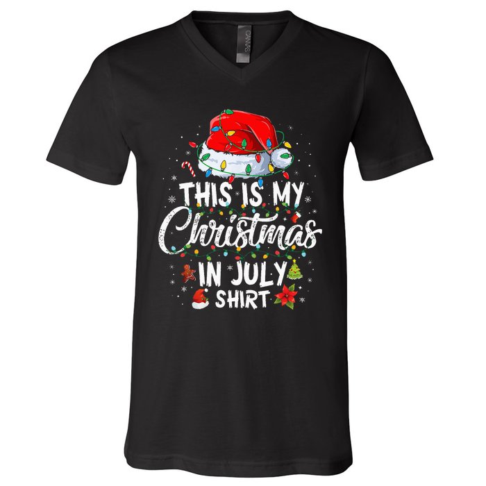 Christmas in July Santa Hat Summer Beach Vacation Xmas V-Neck T-Shirt