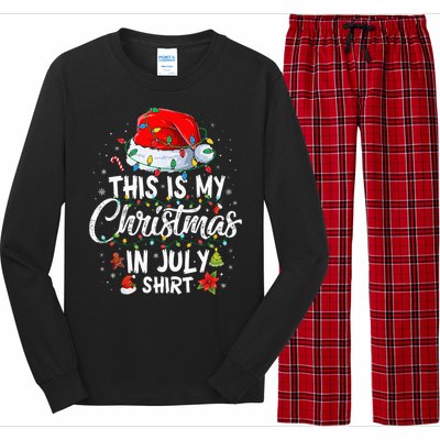 Christmas in July Santa Hat Summer Beach Vacation Xmas Long Sleeve Pajama Set