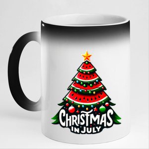 Christmas In July Watermelon Xmas Tree Summer 11oz Black Color Changing Mug