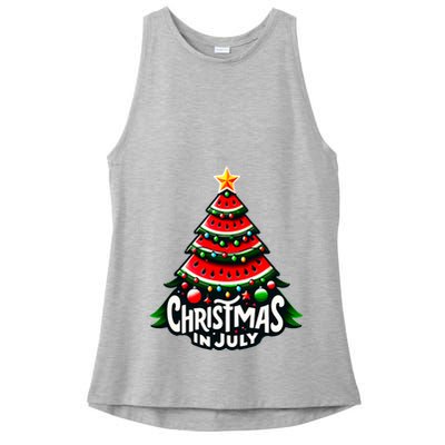 Christmas In July Watermelon Xmas Tree Summer Ladies PosiCharge Tri-Blend Wicking Tank