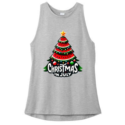 Christmas In July Watermelon Xmas Tree Summer Ladies PosiCharge Tri-Blend Wicking Tank