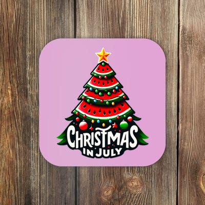 Christmas In July Watermelon Xmas Tree Summer Coaster