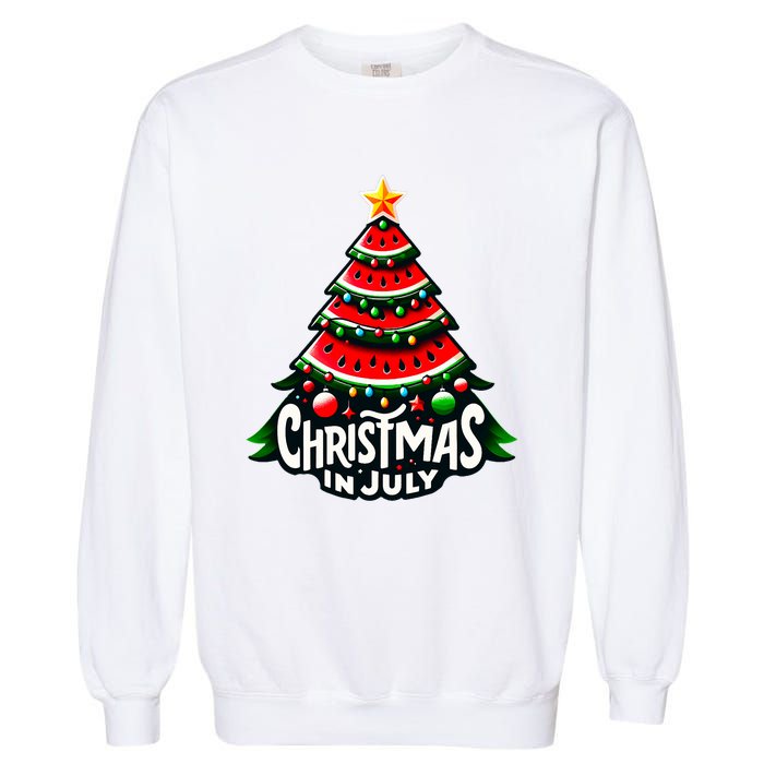 Christmas In July Watermelon Xmas Tree Summer Garment-Dyed Sweatshirt