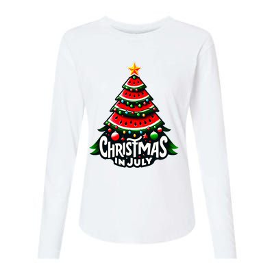 Christmas In July Watermelon Xmas Tree Summer Womens Cotton Relaxed Long Sleeve T-Shirt