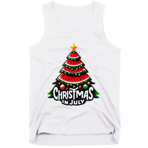 Christmas In July Watermelon Xmas Tree Summer Tank Top