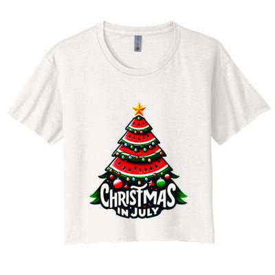 Christmas In July Watermelon Xmas Tree Summer Crop Top