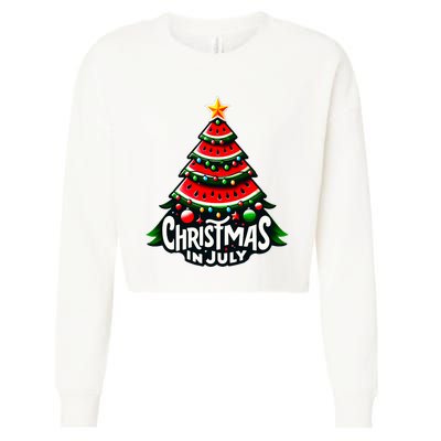 Christmas In July Watermelon Xmas Tree Summer Cropped Pullover Crew