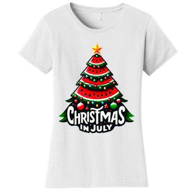 Christmas In July Watermelon Xmas Tree Summer Women's T-Shirt