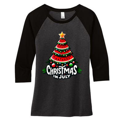 Christmas In July Watermelon Xmas Tree Summer Women's Tri-Blend 3/4-Sleeve Raglan Shirt