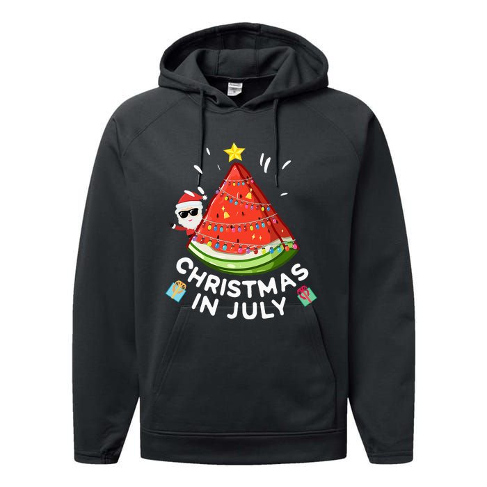 Christmas In July Watermelon Santa Summer Tree Performance Fleece Hoodie