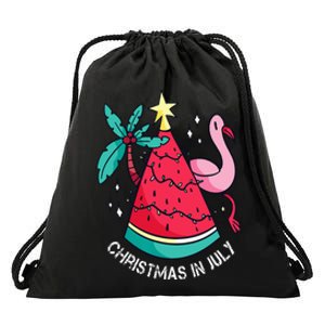 Christmas In July Watermelon Flamingo Xmas Tree Summer Gifts Drawstring Bag