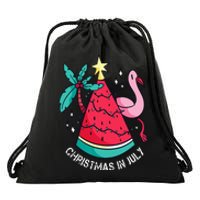 Christmas In July Watermelon Flamingo Xmas Tree Summer Gifts Drawstring Bag