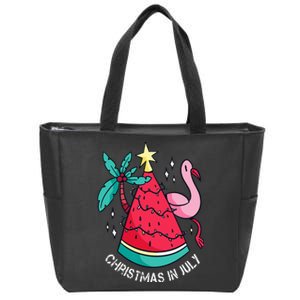 Christmas In July Watermelon Flamingo Xmas Tree Summer Gifts Zip Tote Bag