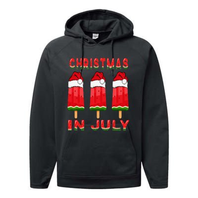 Christmas In July Watermelon Ice Pops Fun Christmas In July Performance Fleece Hoodie