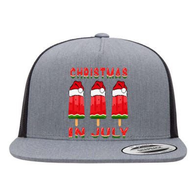 Christmas In July Watermelon Ice Pops Fun Christmas In July Flat Bill Trucker Hat