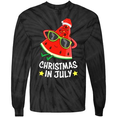 Christmas In July Watermelon Xmas Tree Summer Tie-Dye Long Sleeve Shirt