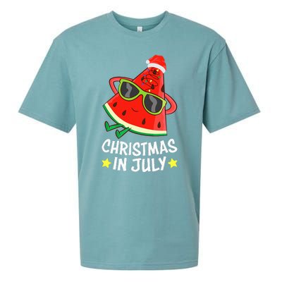 Christmas In July Watermelon Xmas Tree Summer Sueded Cloud Jersey T-Shirt