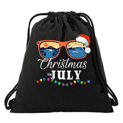 Christmas In July Funny Santa Summer Beach Vacation Drawstring Bag