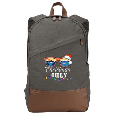 Christmas In July Funny Santa Summer Beach Vacation Cotton Canvas Backpack