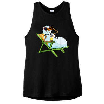 Christmas In July Funny Snowman Beach Summer Hawaiian Xmas Ladies PosiCharge Tri-Blend Wicking Tank