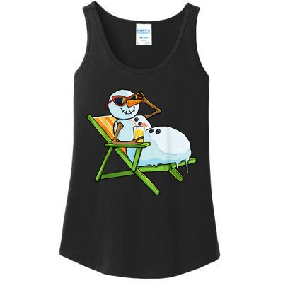 Christmas In July Funny Snowman Beach Summer Hawaiian Xmas Ladies Essential Tank