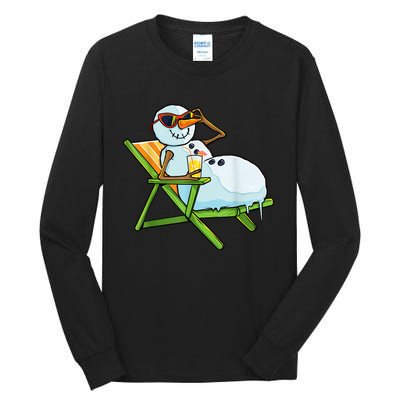 Christmas In July Funny Snowman Beach Summer Hawaiian Xmas Tall Long Sleeve T-Shirt