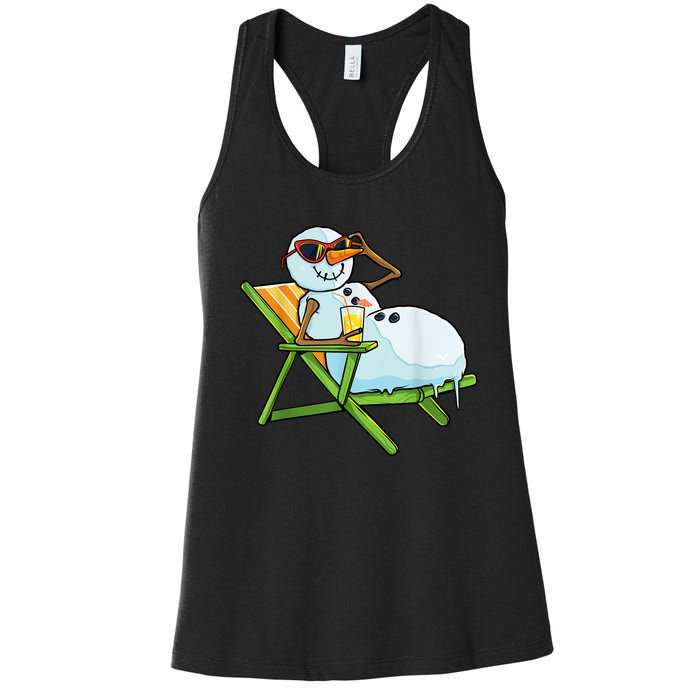 Christmas In July Funny Snowman Beach Summer Hawaiian Xmas Women's Racerback Tank