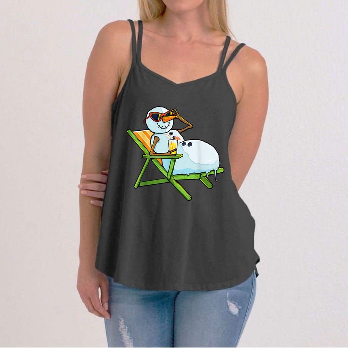 Christmas In July Funny Snowman Beach Summer Hawaiian Xmas Women's Strappy Tank